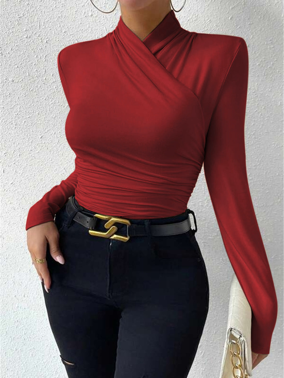 Women’s Cross Over Long Sleeve Top in Slim Fit Elegant Style | Women Blouse