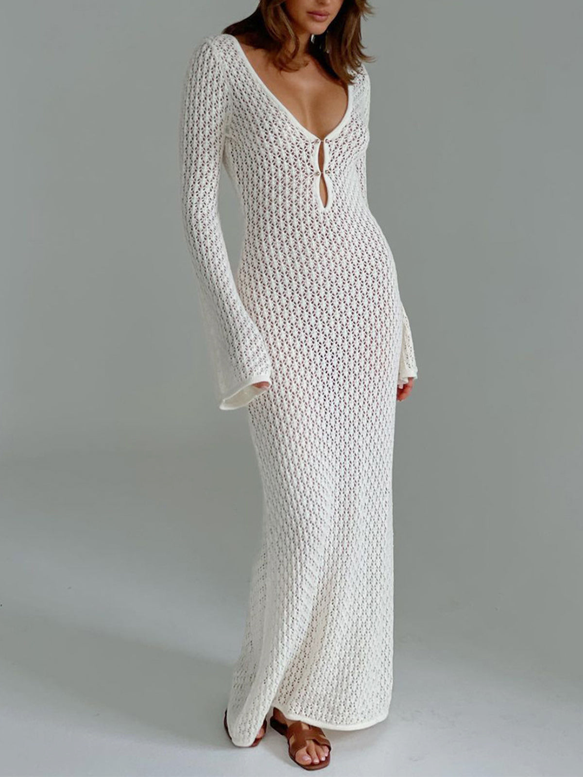 Women’s Long Sleeve Maxi Dress in Summer Knit Style | Elegant Maxi Dress
