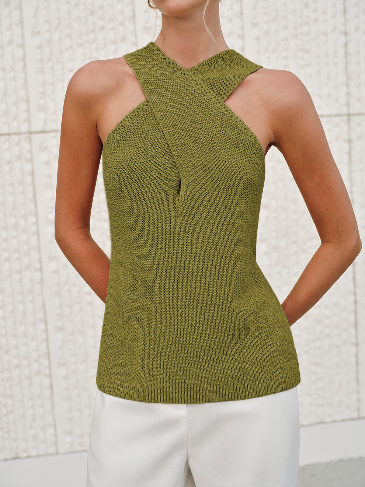 Women’s Halter Neck Tank Top in Cross Over Elegant Style | Women Tank Top