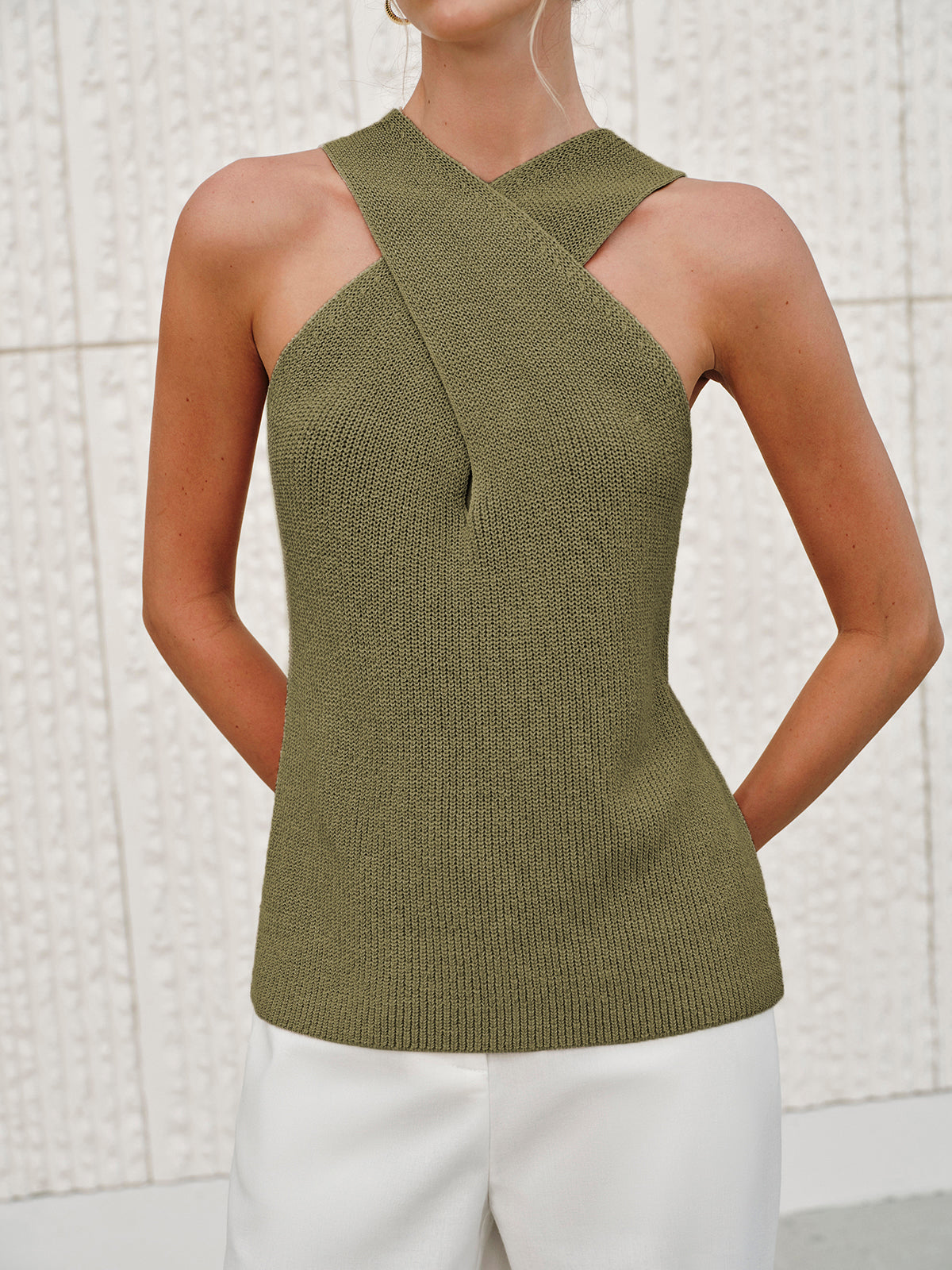 Women’s Halter Neck Tank Top in Cross Over Elegant Style | Women Tank Top