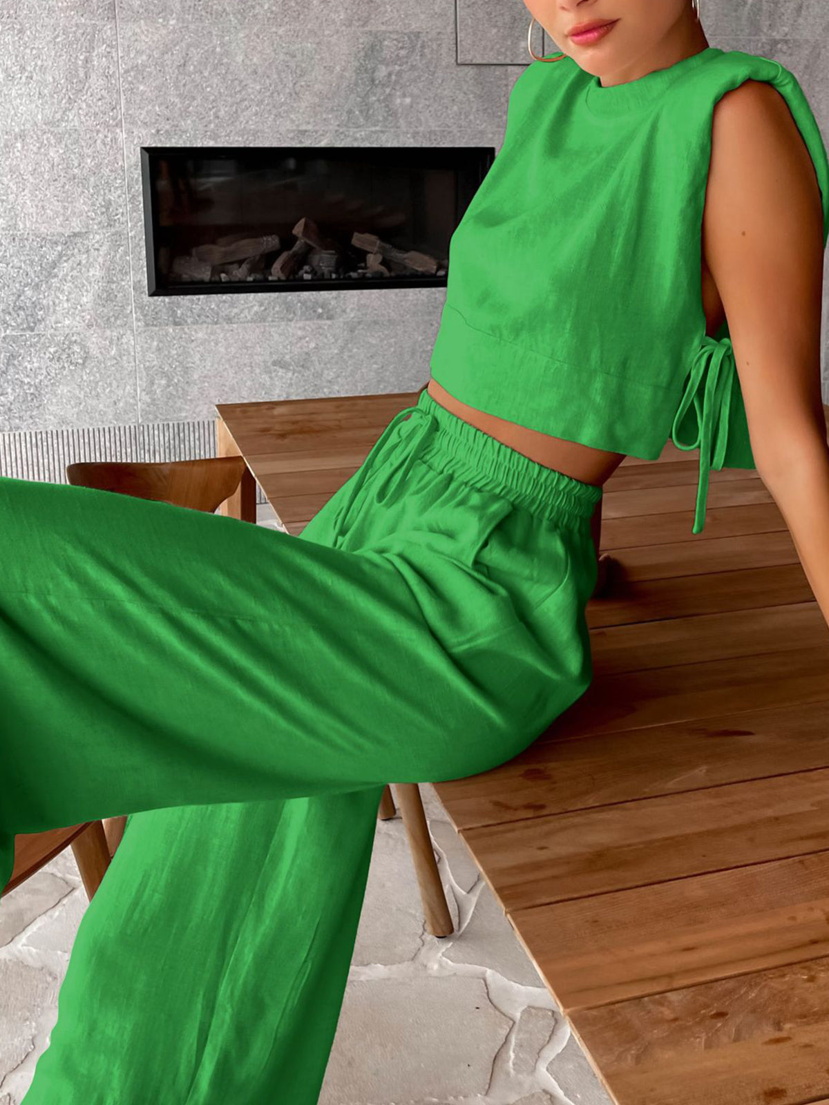 Women’s Wide Leg Trouser Set in Sleeveless Summer Style | Wide Leg Trousers Set