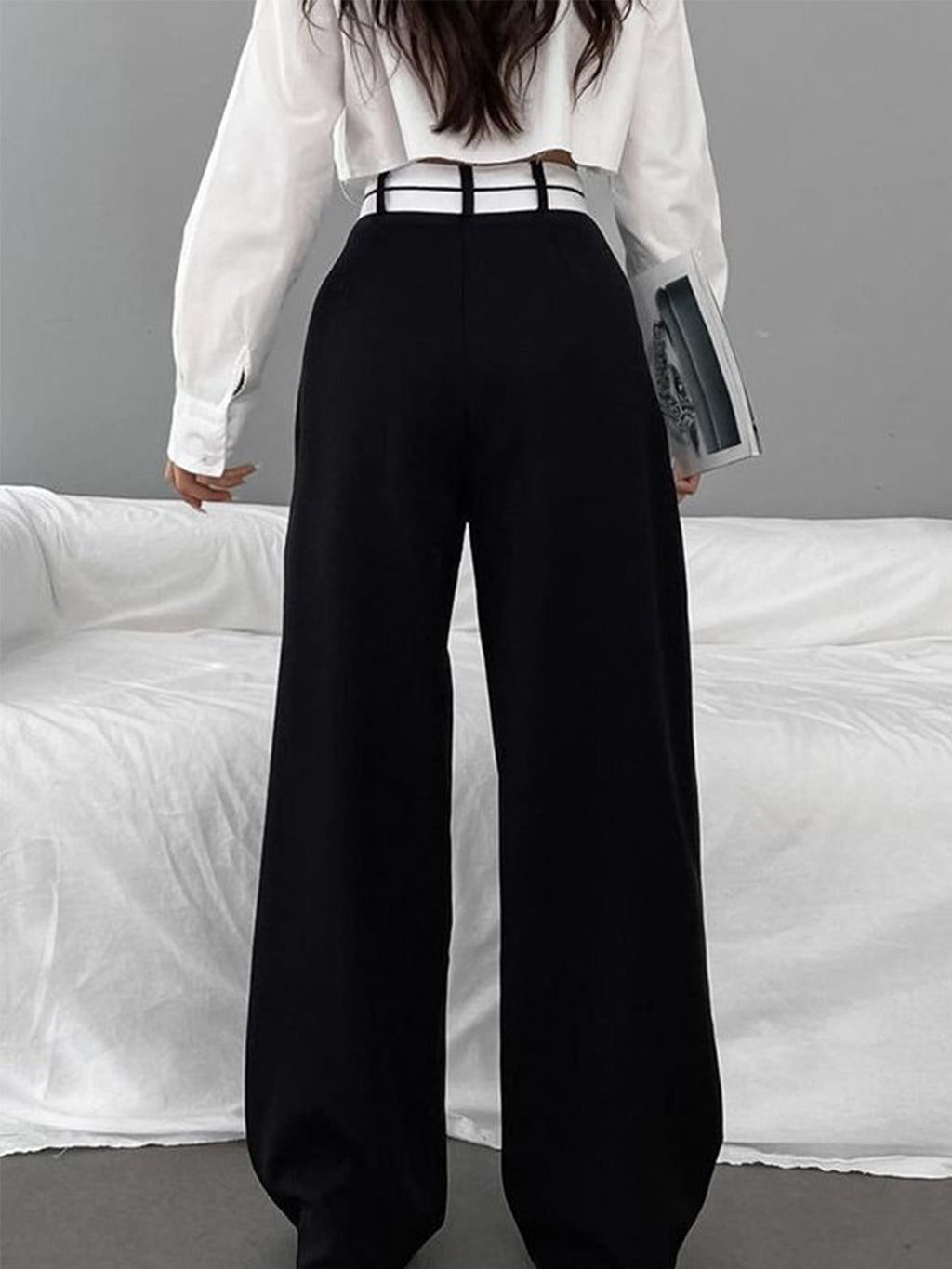 Women’s Wide Leg Dress Trousers in Asymmetrical Waist Style | Wide Leg Trousers Women