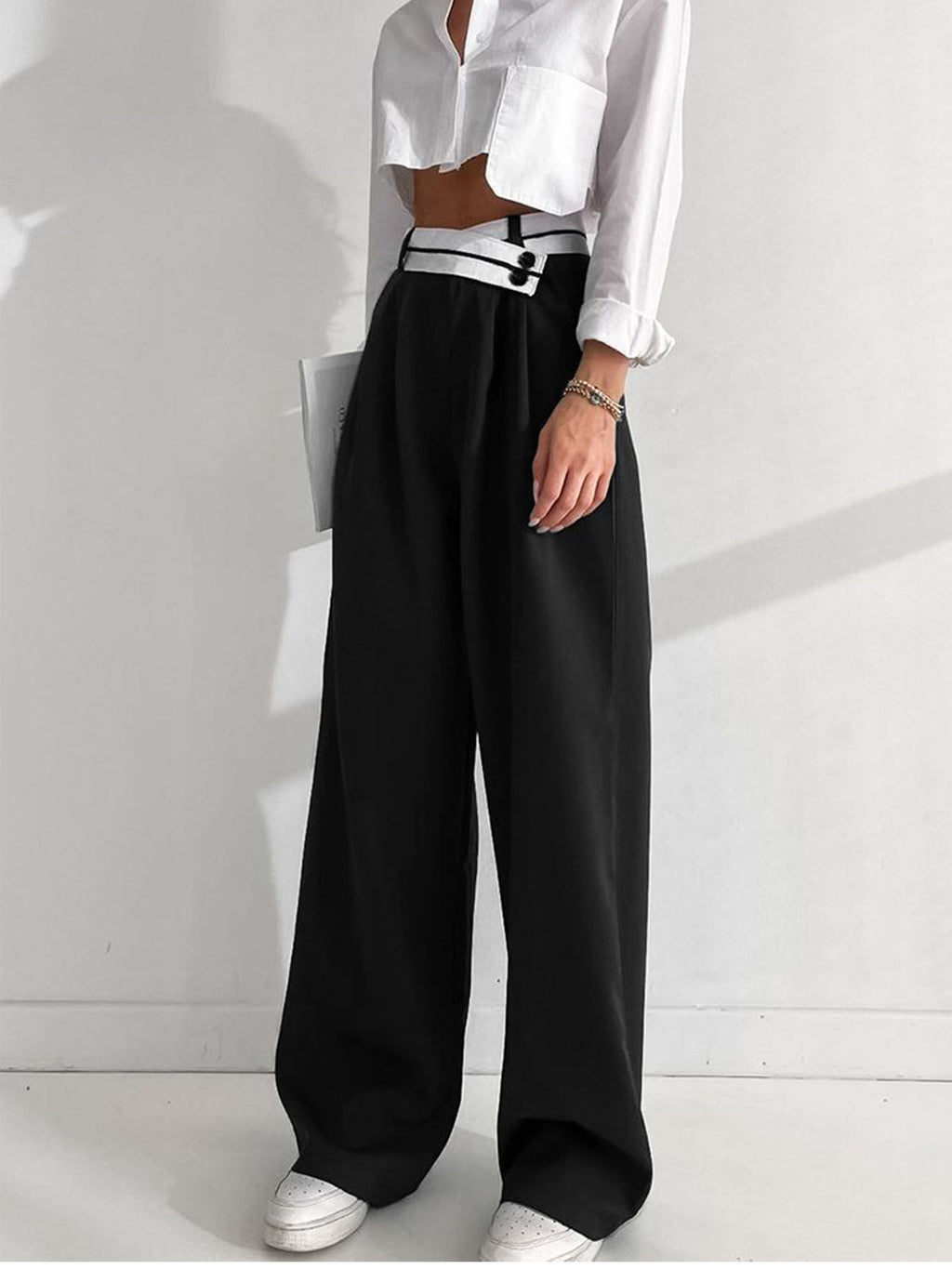 Women’s Wide Leg Dress Trousers in Asymmetrical Waist Style | Wide Leg Trousers Women