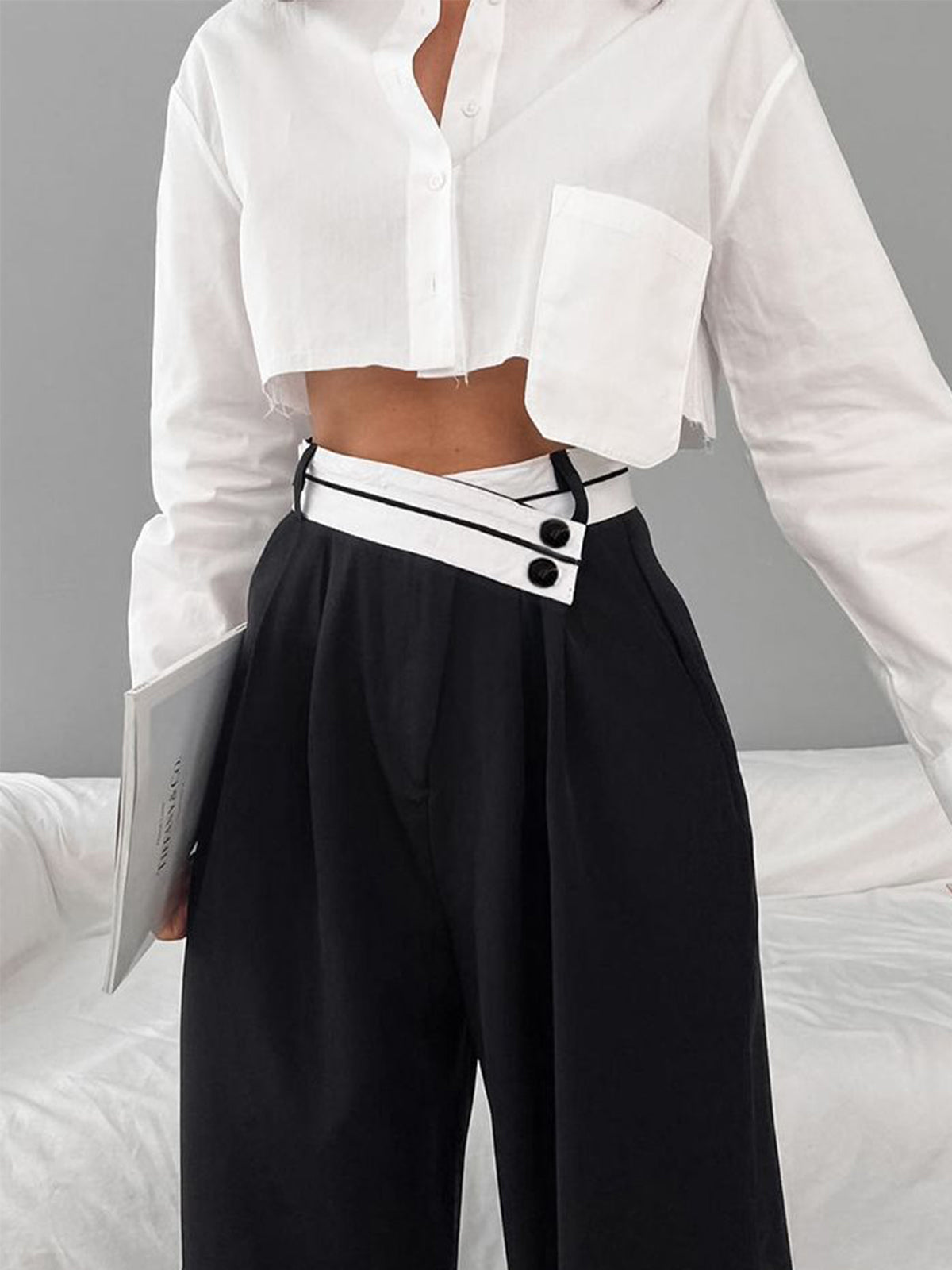 Women’s Wide Leg Dress Trousers in Asymmetrical Waist Style | Wide Leg Trousers Women