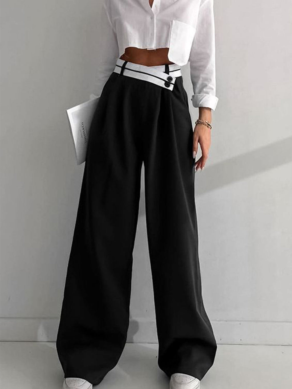 Women’s Wide Leg Dress Trousers in Asymmetrical Waist Style | Wide Leg Trousers Women