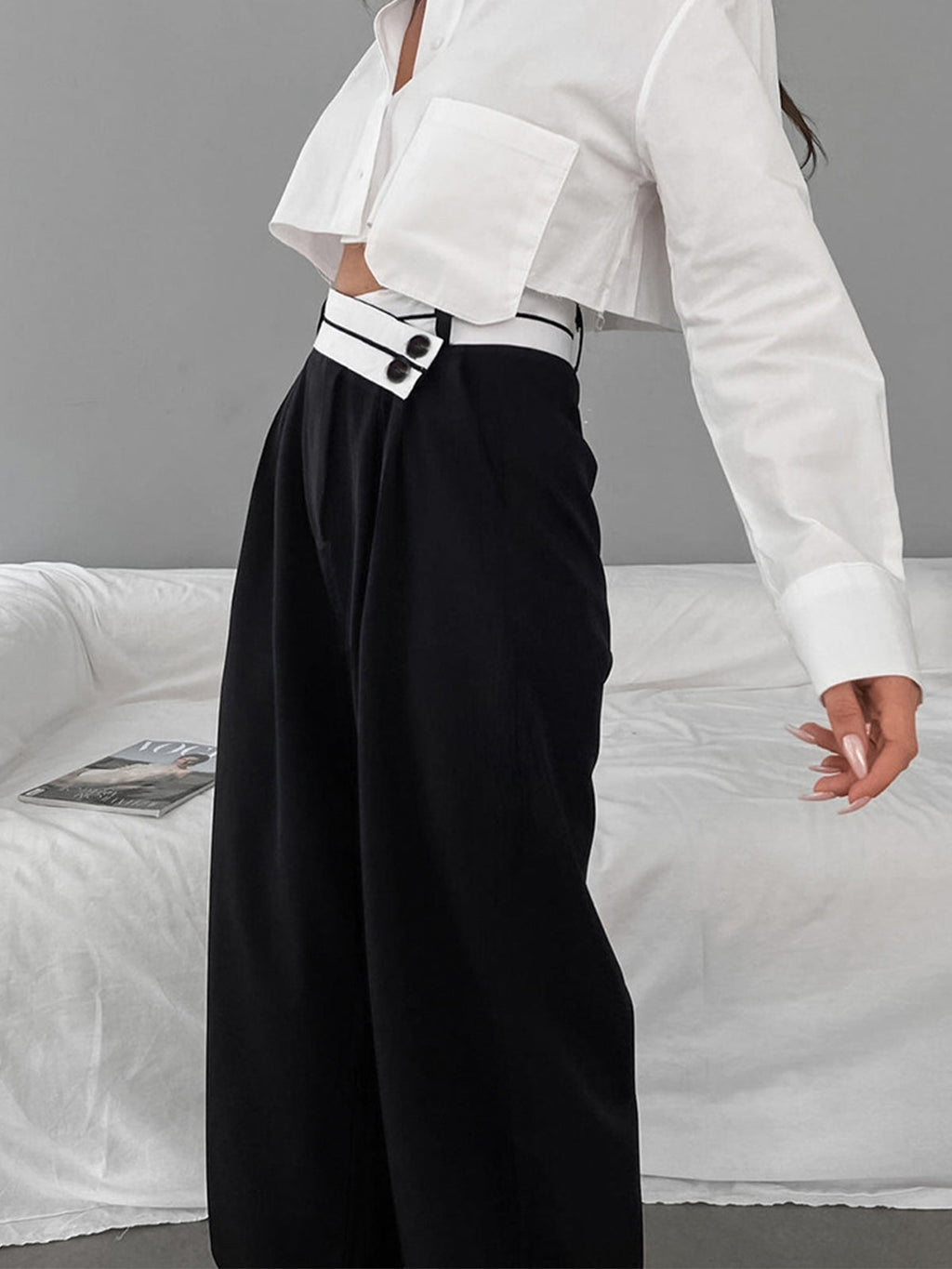 Women’s Wide Leg Dress Trousers in Asymmetrical Waist Style | Wide Leg Trousers Women