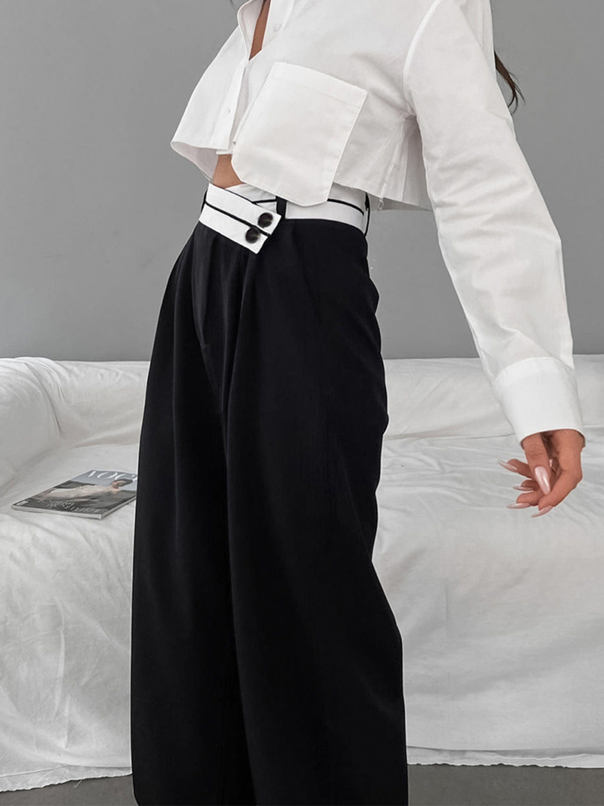 Women’s Wide Leg Dress Trousers in Asymmetrical Waist Style | Wide Leg Trousers Women