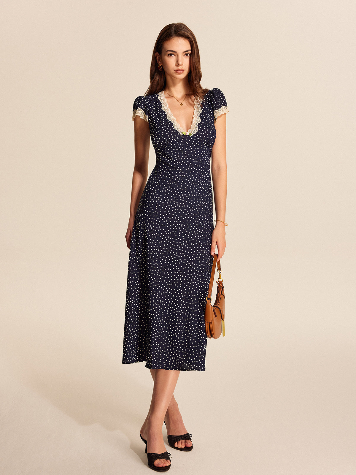 Women’s Polka Dot Lace Trim Maxi Dress | Elegant Summer Dress for Women