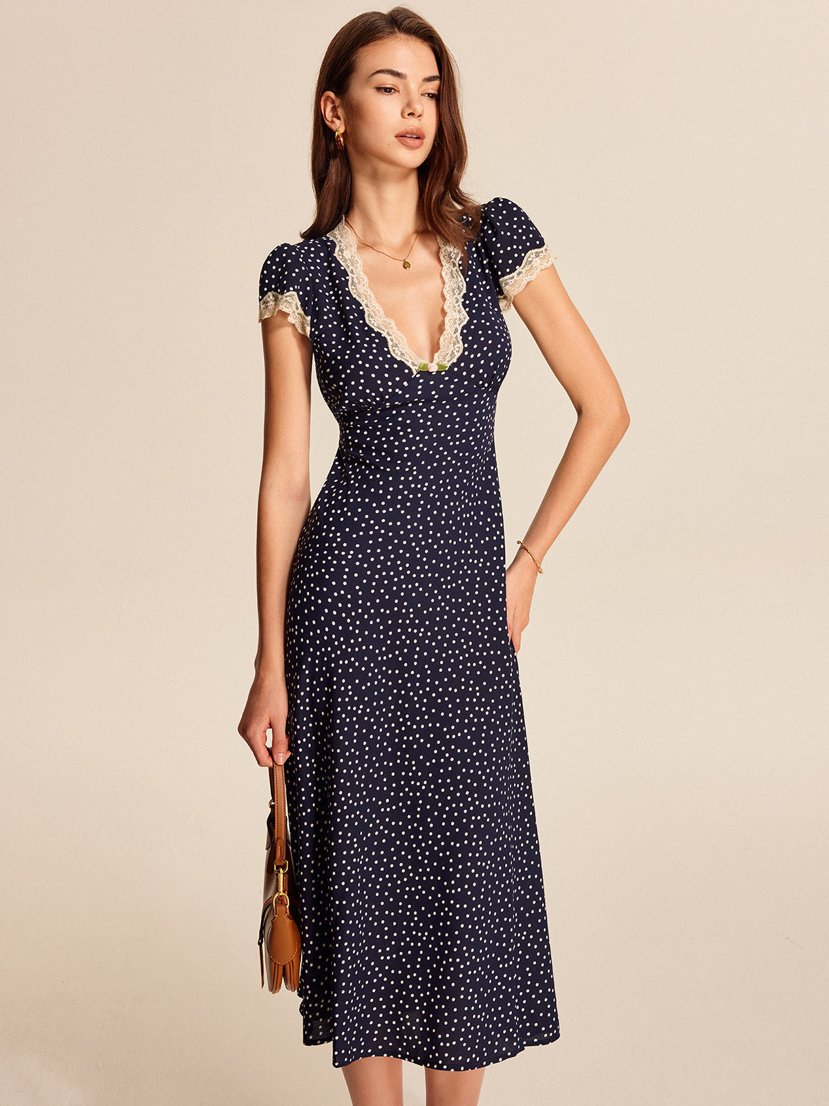 Women’s Polka Dot Lace Trim Maxi Dress | Elegant Summer Dress for Women
