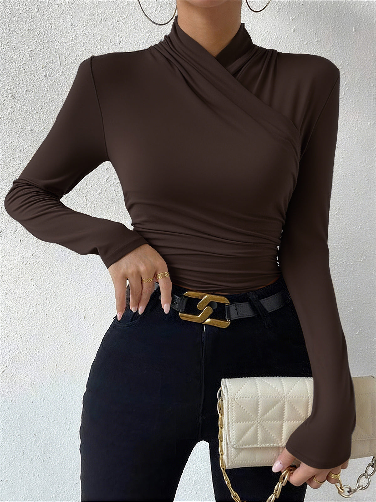 Women’s Cross Over Long Sleeve Top in Slim Fit Elegant Style | Women Blouse