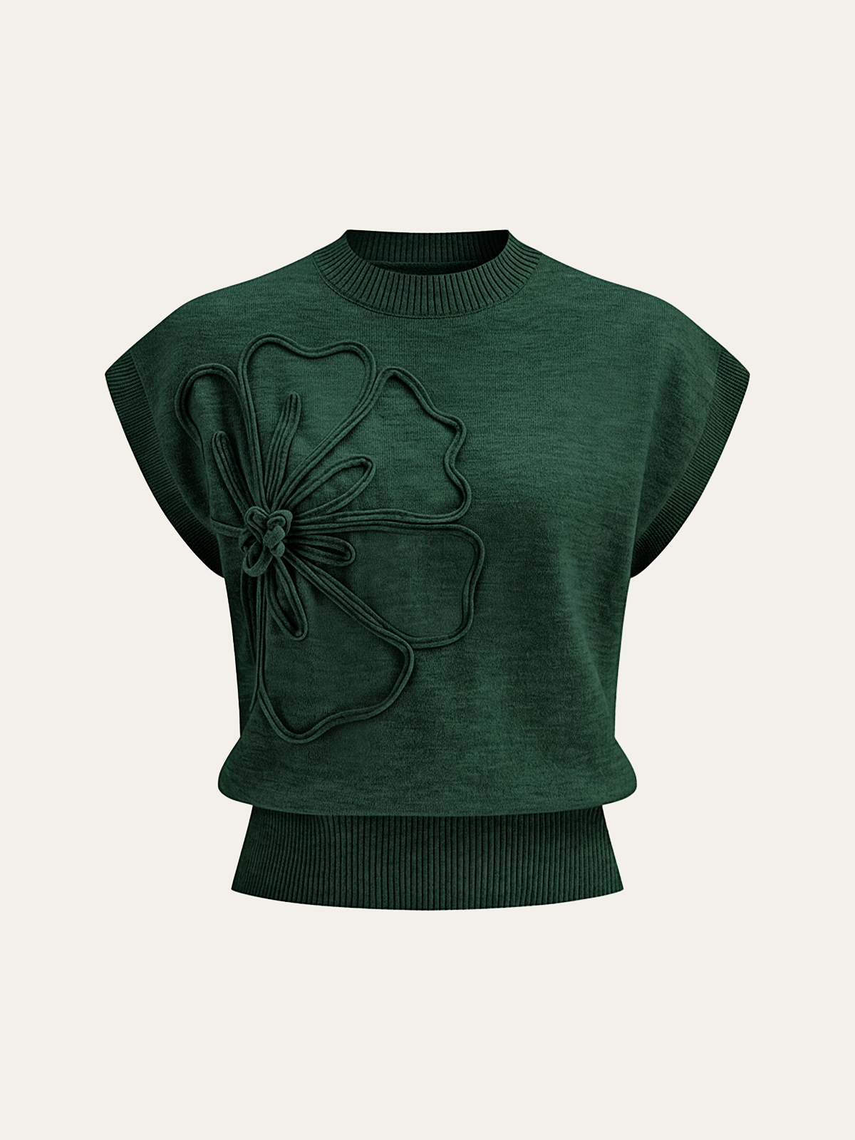 Women’s Flower Appliqué Knit Top in Cap Sleeve Style | Women Short Sleeve Top