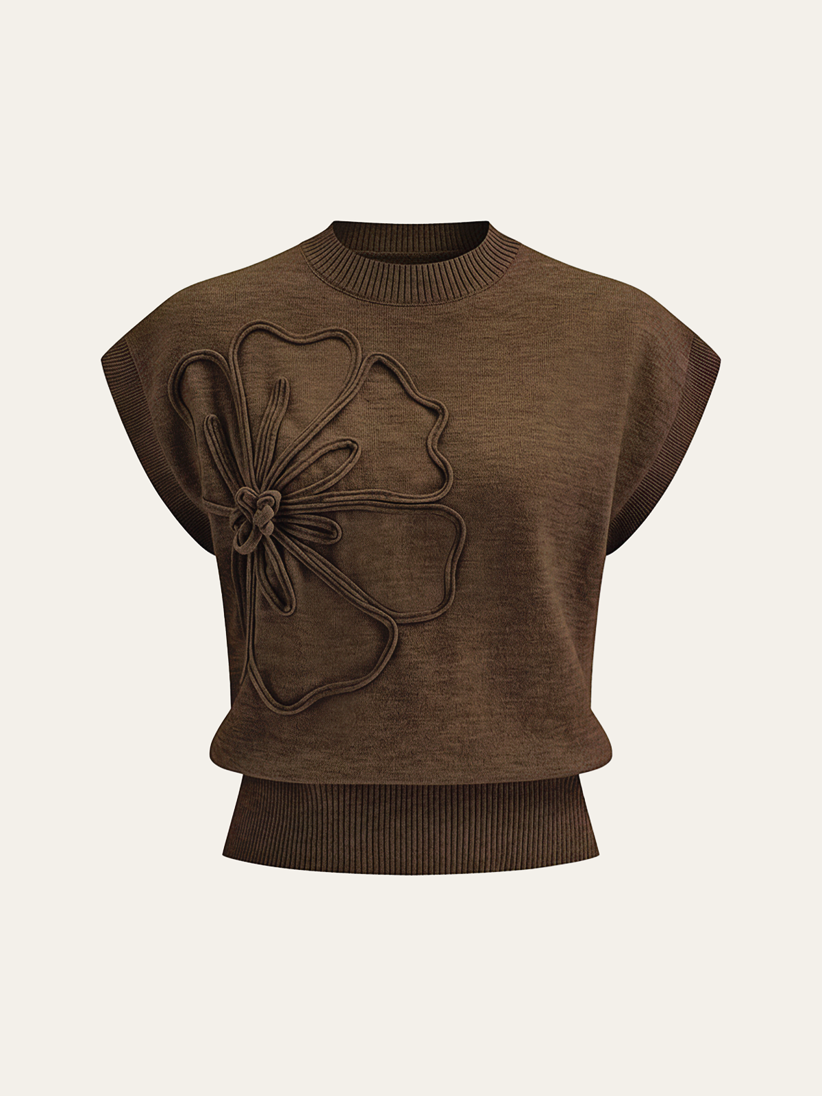 Women’s Flower Appliqué Knit Top in Cap Sleeve Style | Women Short Sleeve Top