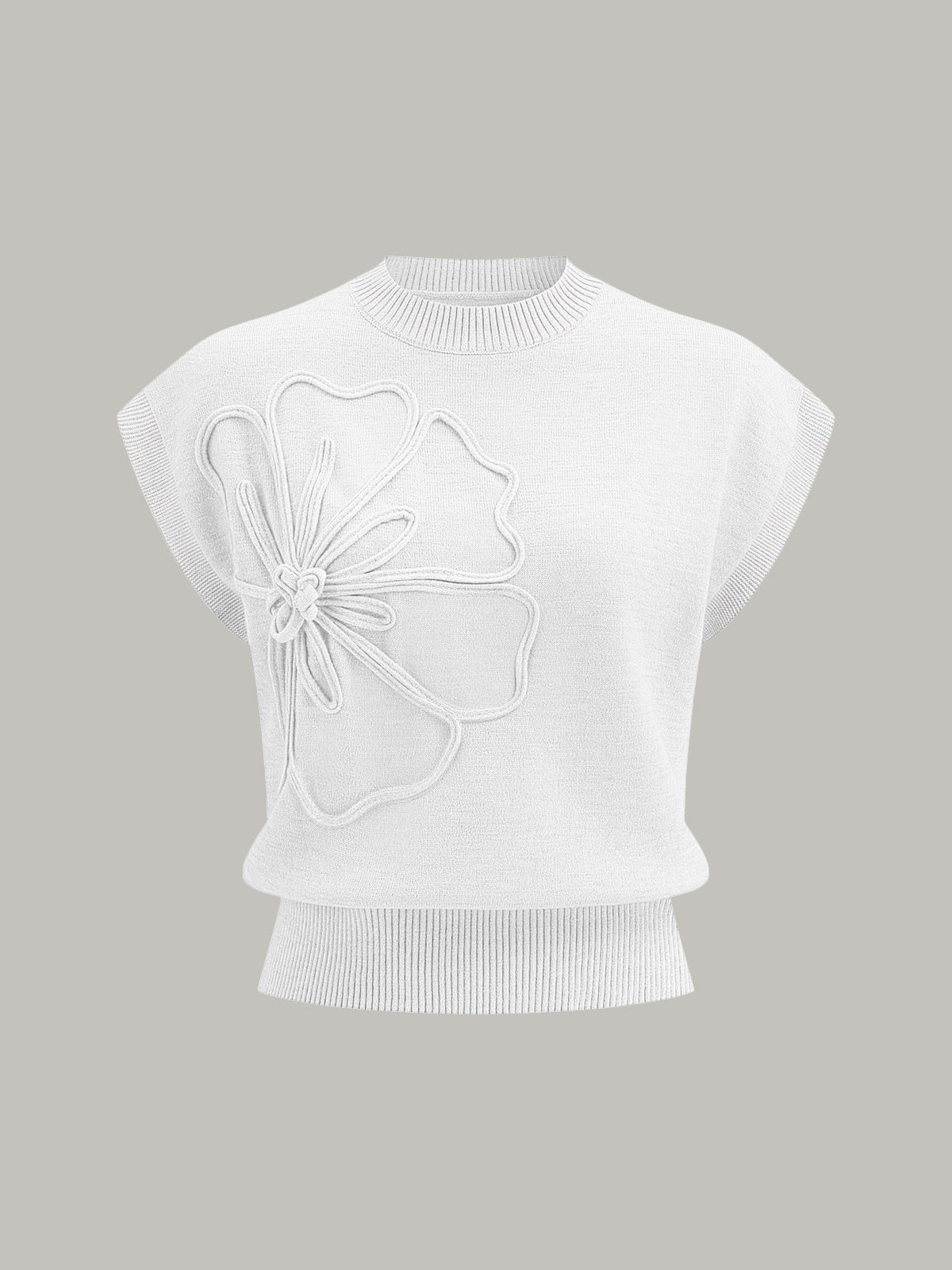 Women’s Flower Appliqué Knit Top in Cap Sleeve Style | Women Short Sleeve Top