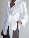 Women’s Button Down Long Shirt in Tie Waist Style | Women Long Sleeve Shirt