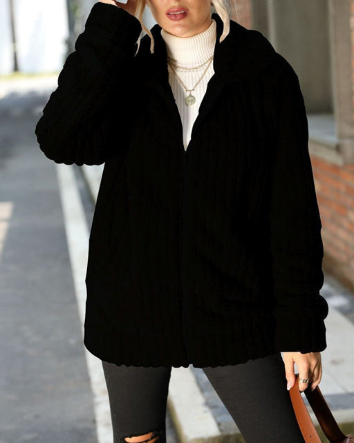 Women’s Zip-Up Jacket | Textured Collar