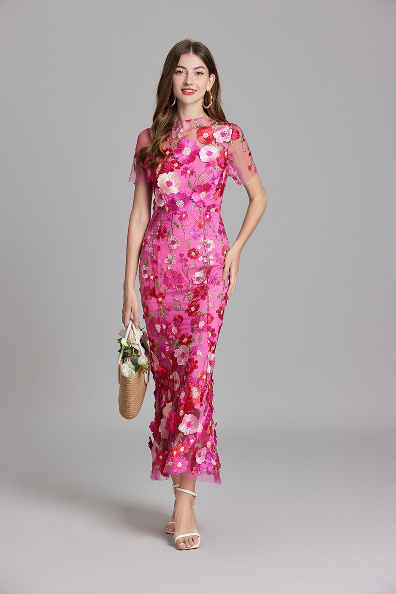 Women’s Floral Dress with Embroidered Detail | Midi