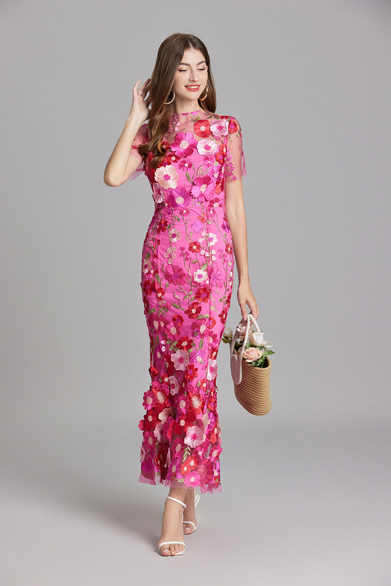 Women’s Floral Dress with Embroidered Detail | Midi