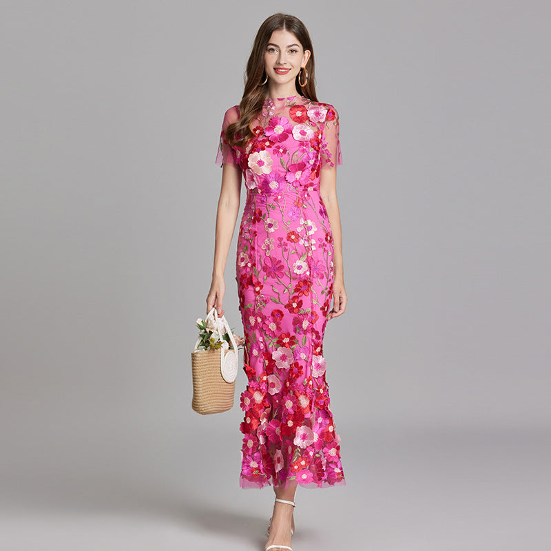 Women’s Floral Dress with Embroidered Detail | Midi