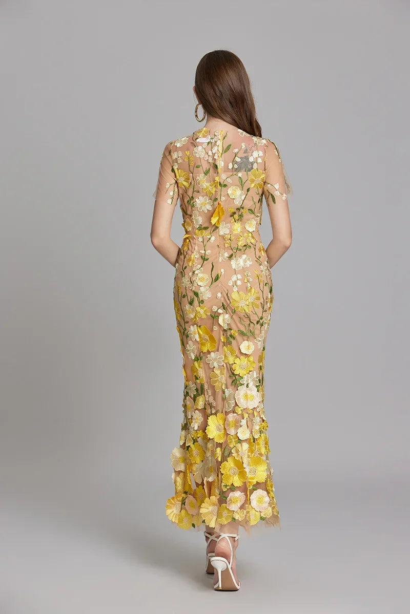 Women’s Floral Dress with Embroidered Detail | Midi