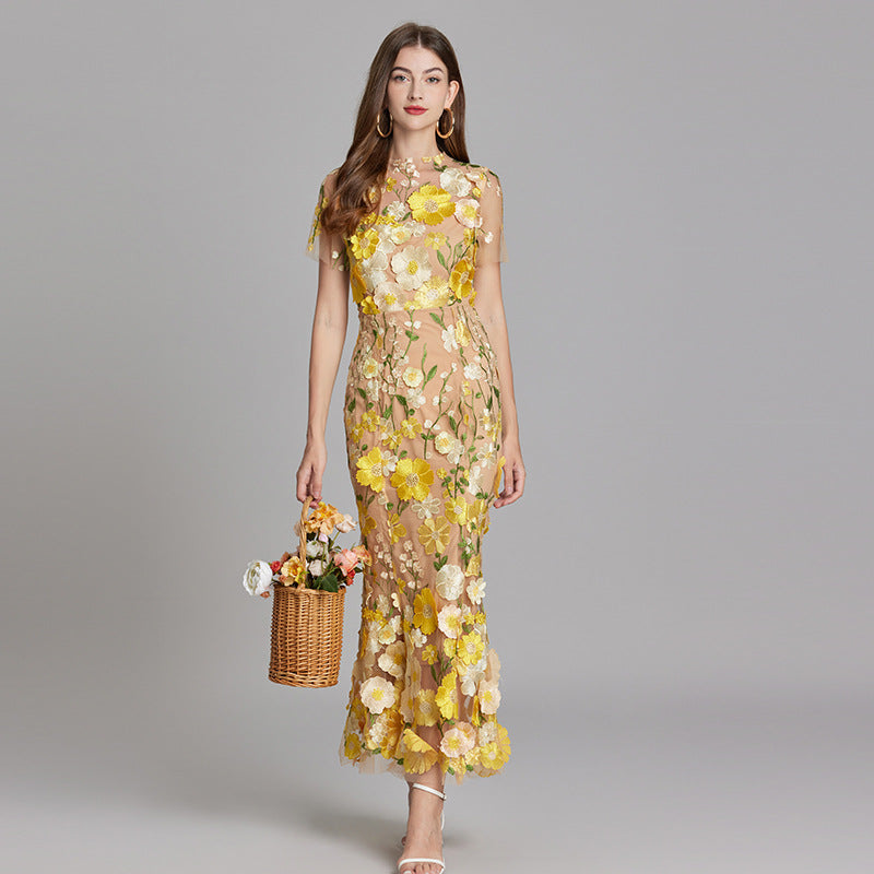 Women’s Floral Dress with Embroidered Detail | Midi