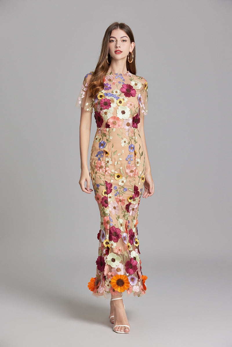 Women’s Floral Dress with Embroidered Detail | Midi