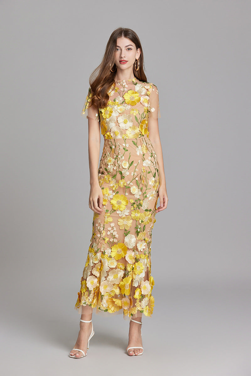 Women’s Floral Dress with Embroidered Detail | Midi