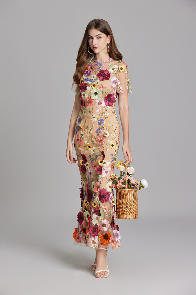 Women’s Floral Dress with Embroidered Detail | Midi