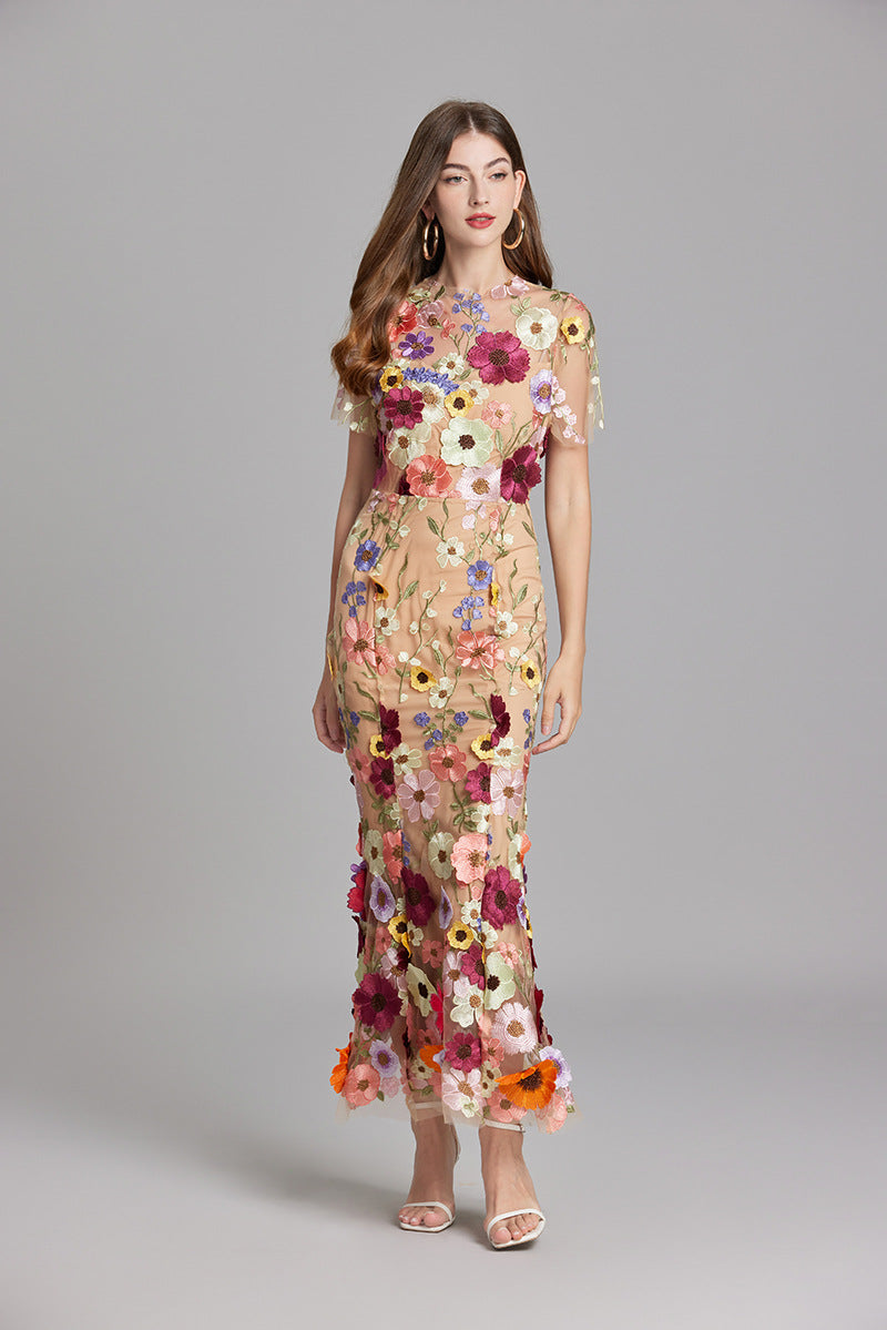 Women’s Floral Dress with Embroidered Detail | Midi