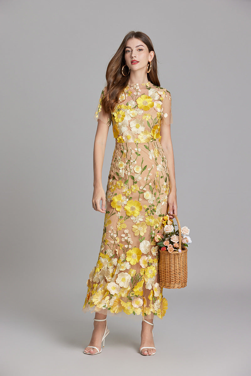 Women’s Floral Dress with Embroidered Detail | Midi