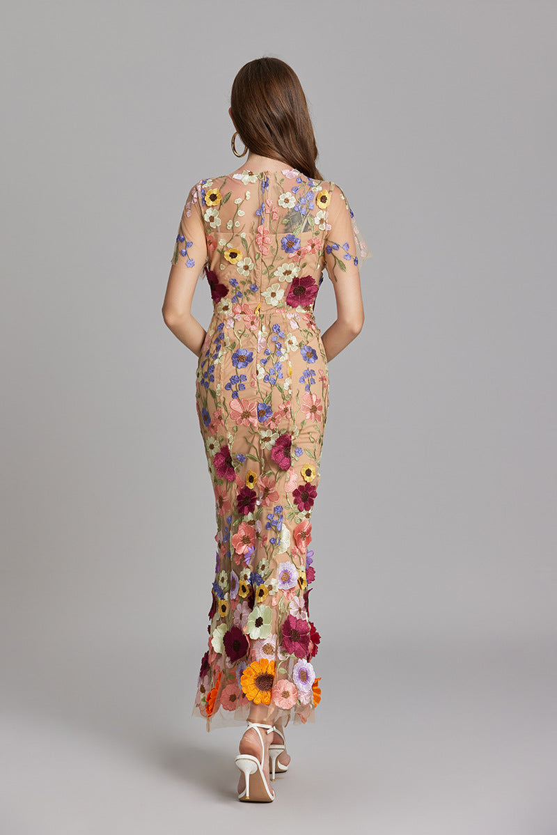 Women’s Floral Dress with Embroidered Detail | Midi