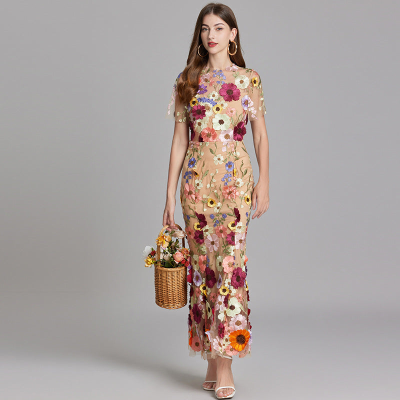 Women’s Floral Dress with Embroidered Detail | Midi