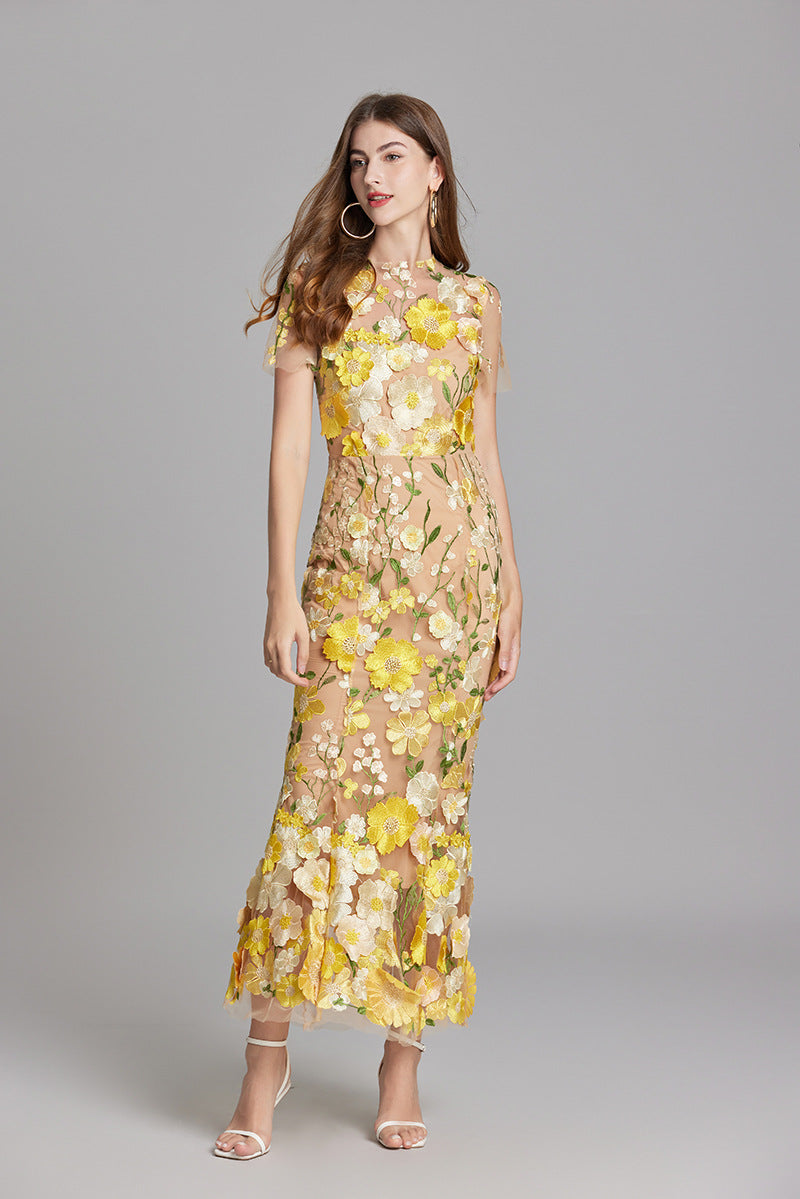 Women’s Floral Dress with Embroidered Detail | Midi