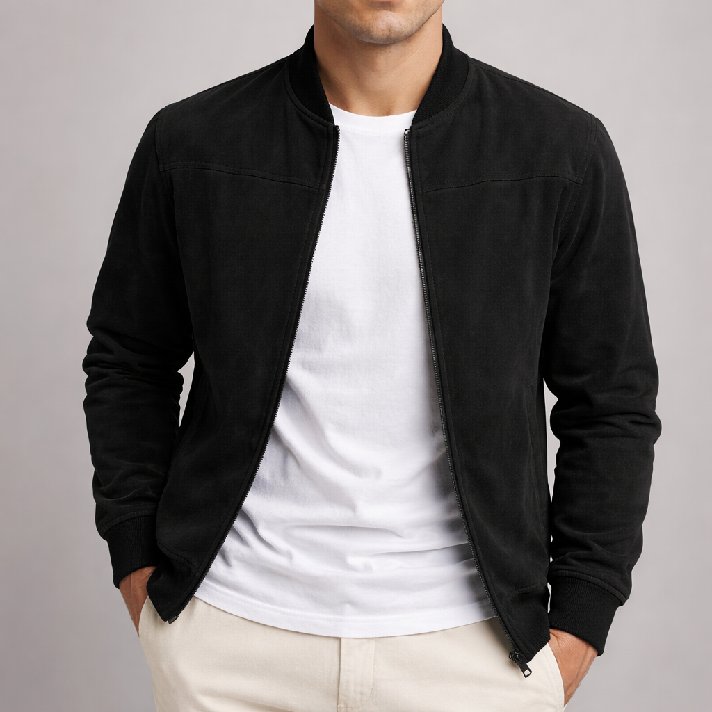 Men’s Suede Jacket | Zip-Up and Side Pockets