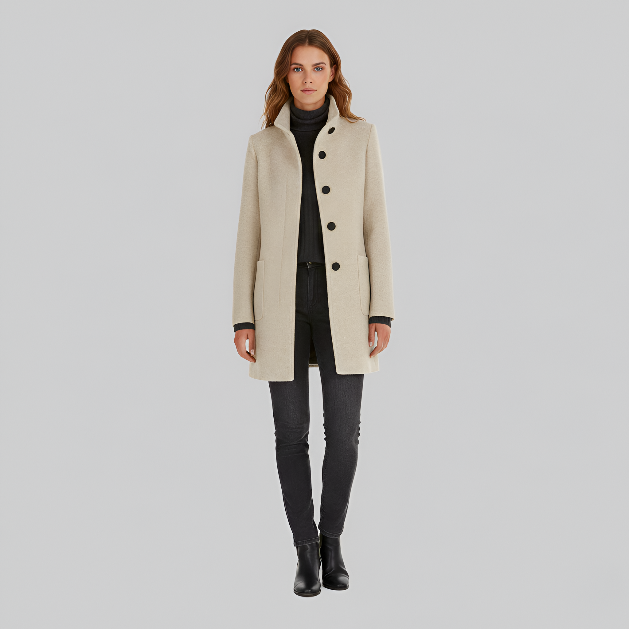 Women’s Casual Coat | Button-Up Pockets