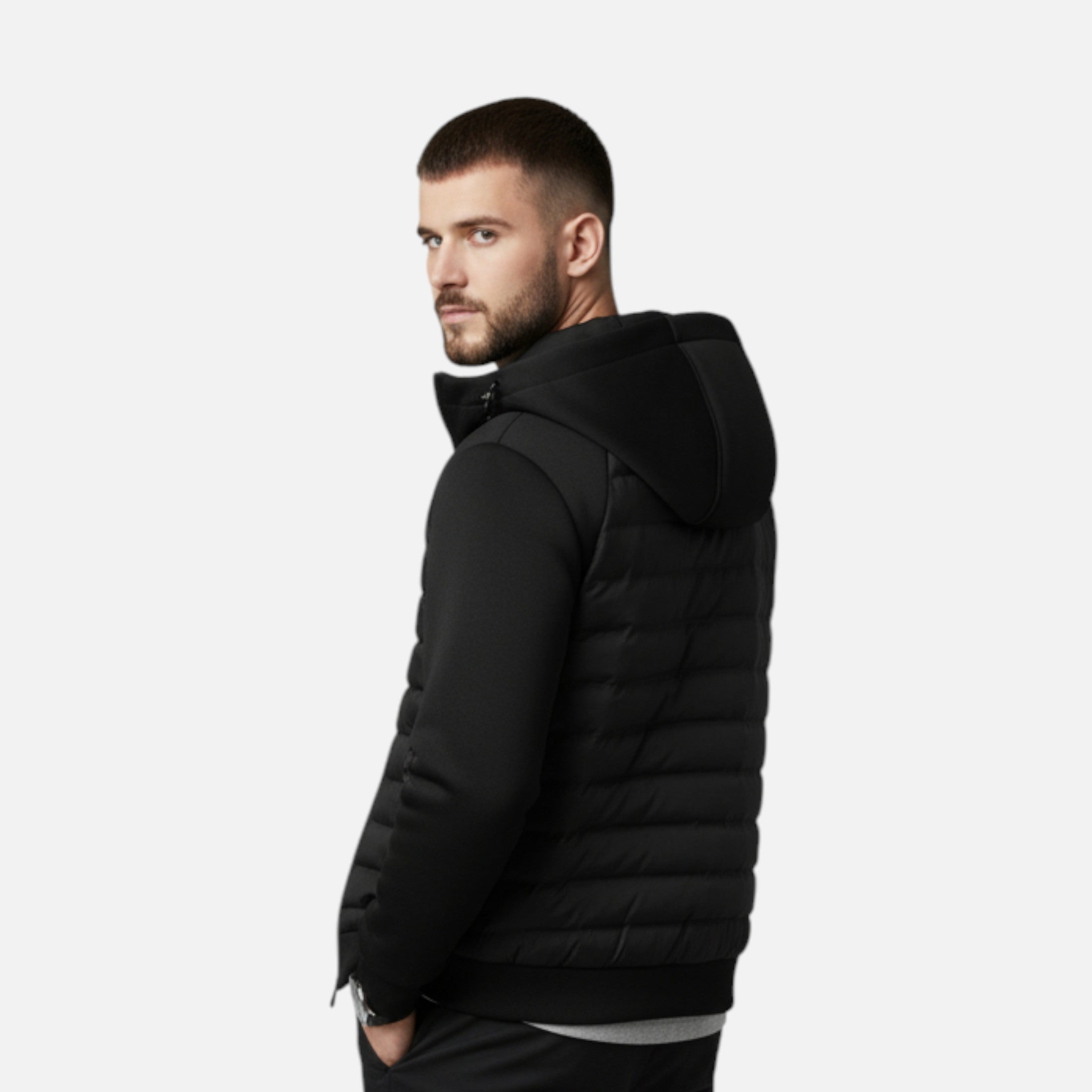 Men’s Hooded Quilted Jacket | Zip-Up and Side Pockets