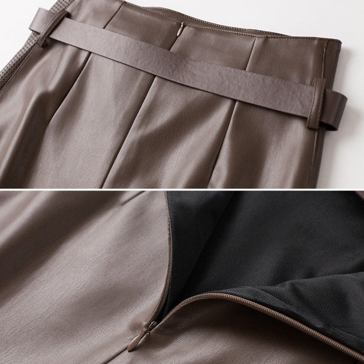 Women’s High Waist Midi Skirt | Elegant Leather Style Midi Skirt for Women