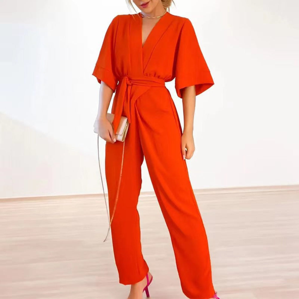 Women’s Casual Jumpsuit | V-Neck and Wide Leg