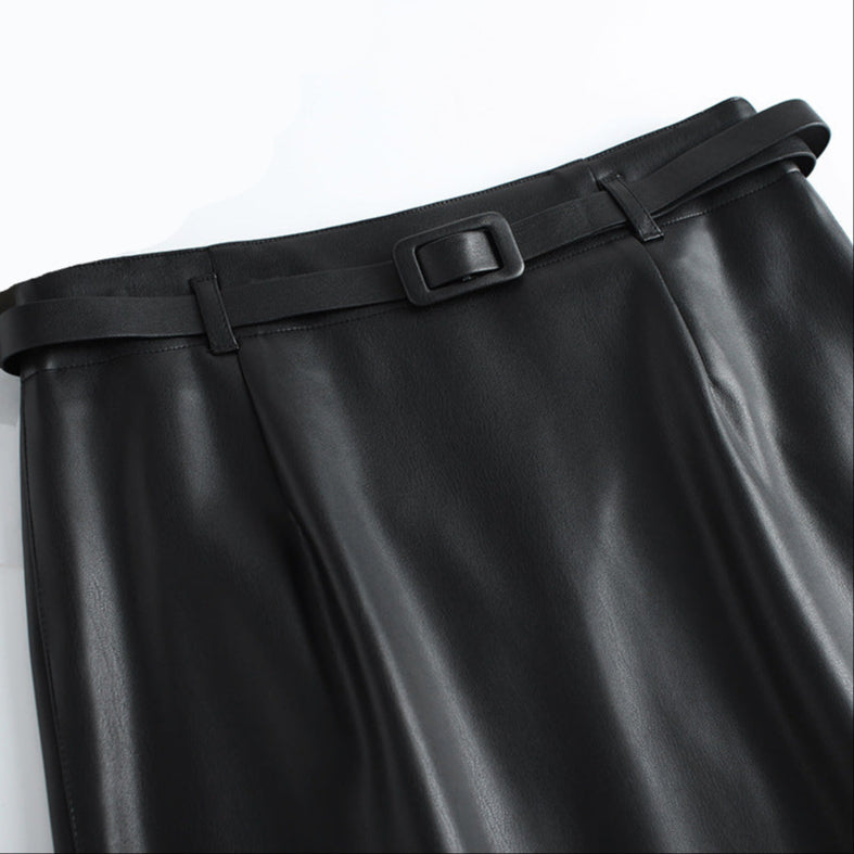 Women’s High Waist Pencil Midi Skirt | Elegant Leather Style Skirt for Women