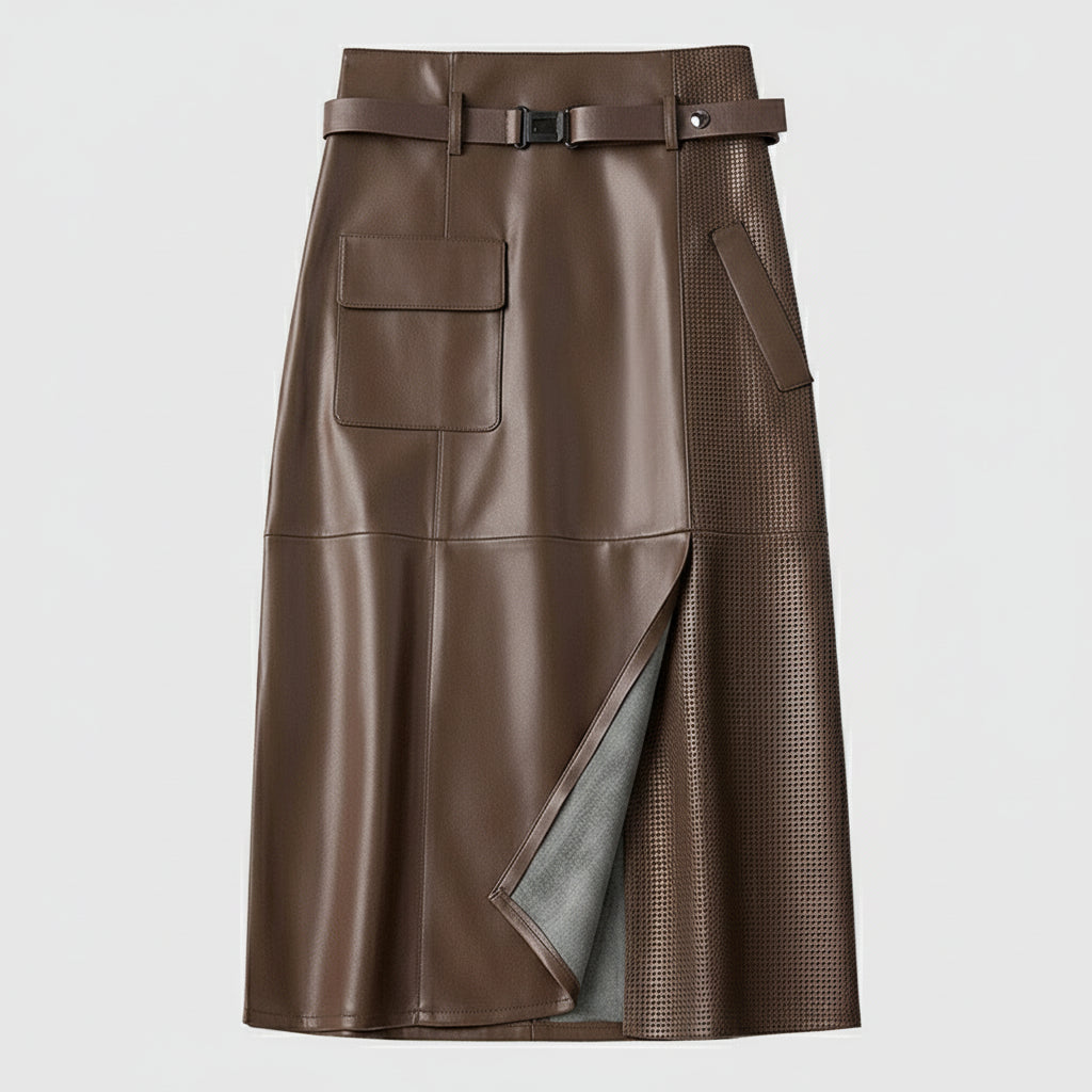 Women’s High Waist Midi Skirt | Elegant Leather Style Midi Skirt for Women