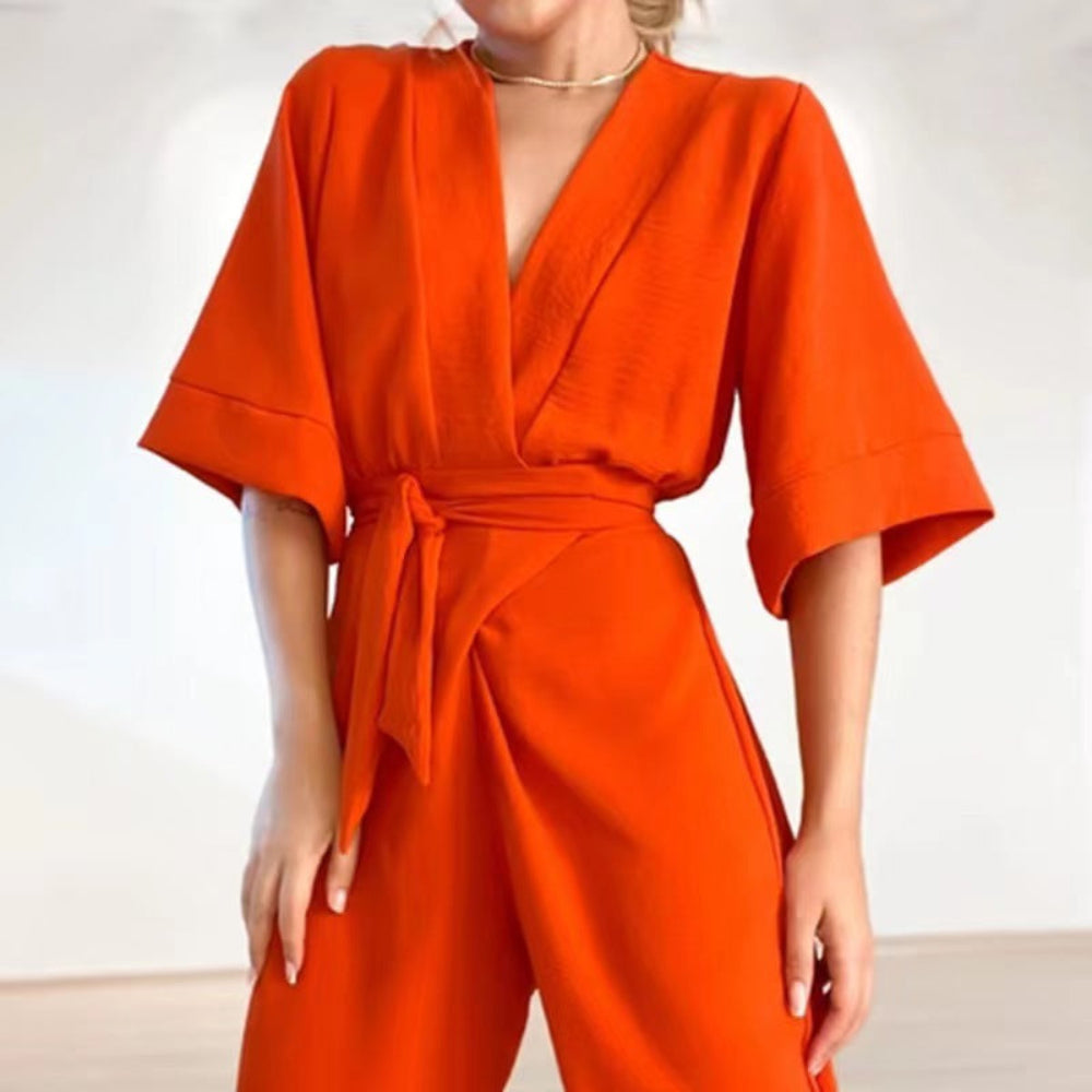 Women’s Casual Jumpsuit | V-Neck and Wide Leg
