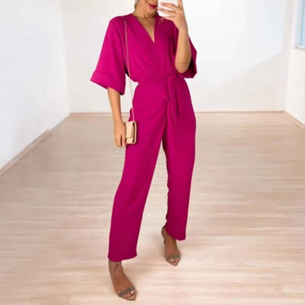 Women’s Casual Jumpsuit | V-Neck and Wide Leg