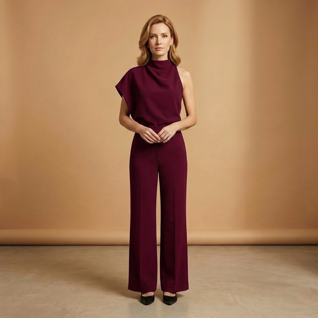 Women's Wide Leg Jumpsuit | One Shoulder and High Neck