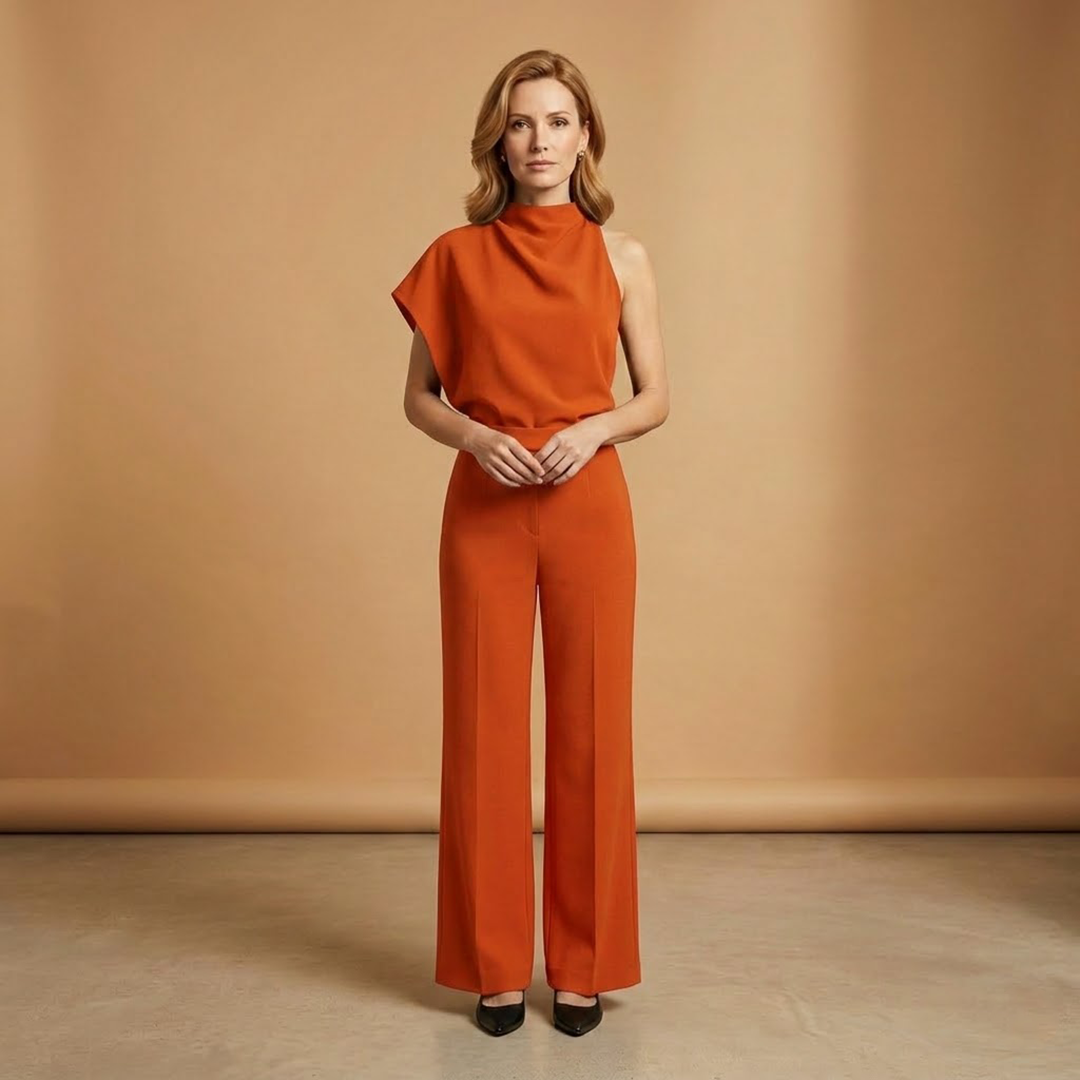 Women's Wide Leg Jumpsuit | One Shoulder and High Neck