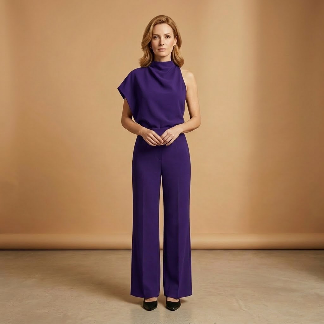 Women's Wide Leg Jumpsuit | One Shoulder and High Neck
