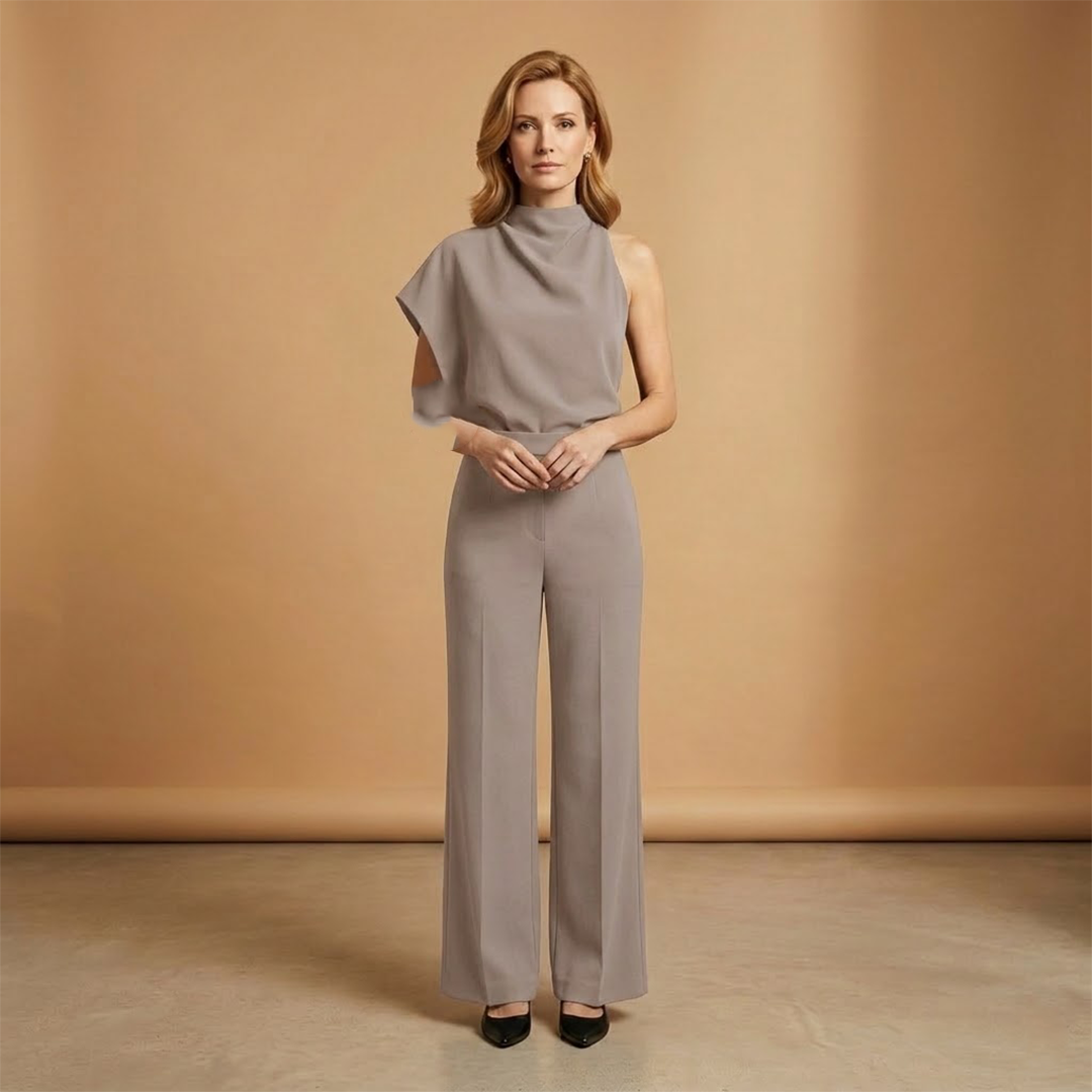 Women's Wide Leg Jumpsuit | One Shoulder and High Neck