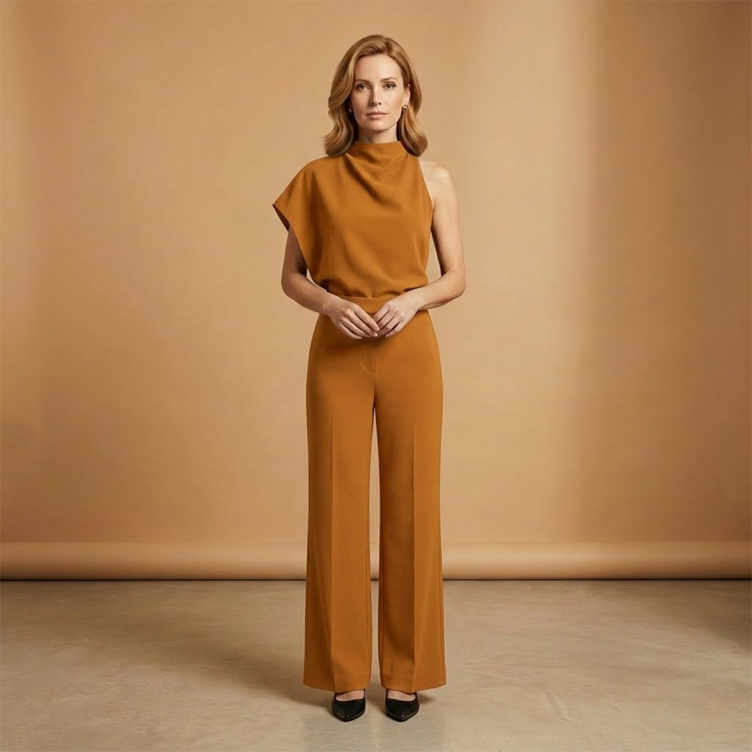Women's Wide Leg Jumpsuit | One Shoulder and High Neck