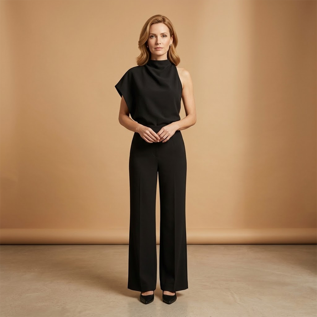 Women's Wide Leg Jumpsuit | One Shoulder and High Neck
