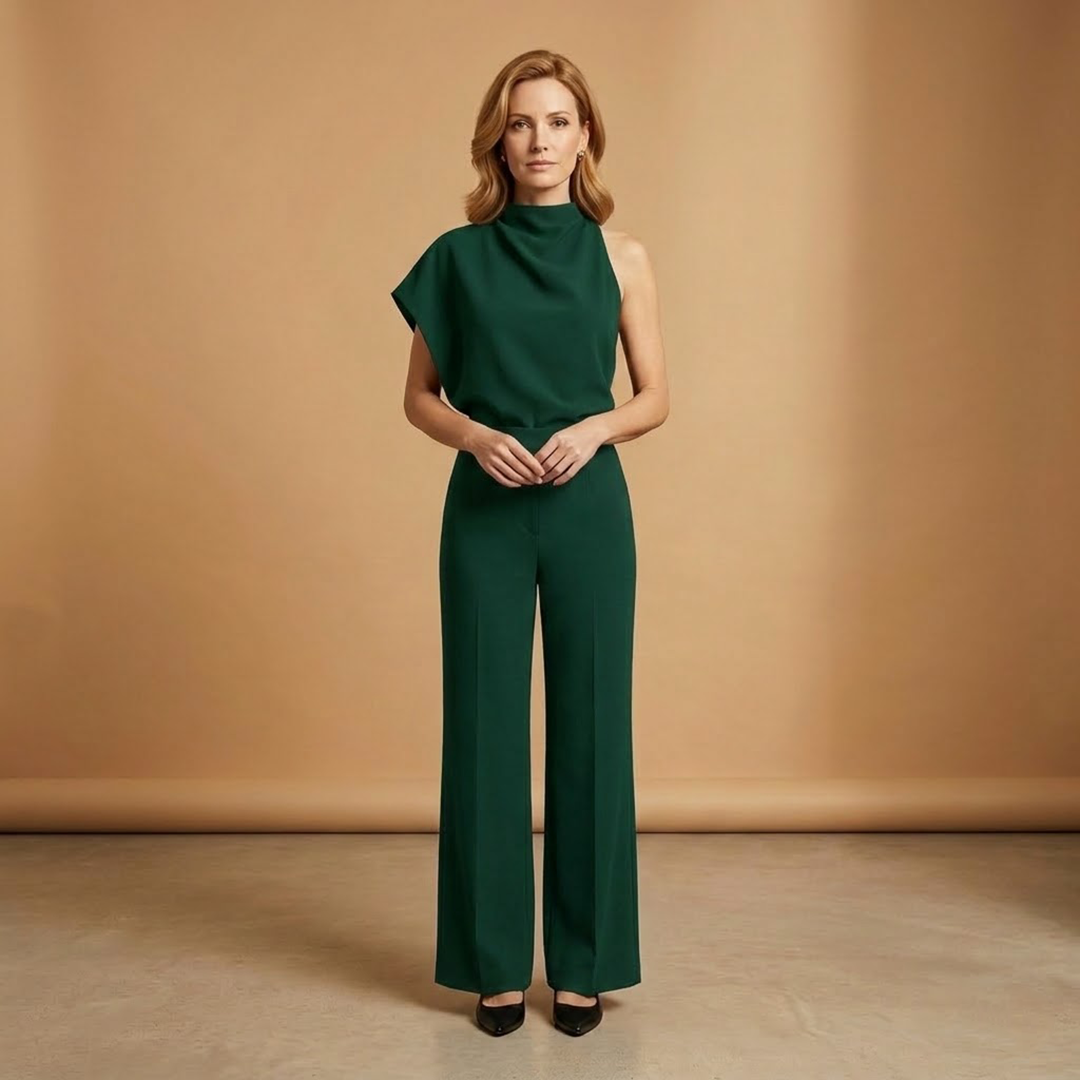 Women's Wide Leg Jumpsuit | One Shoulder and High Neck