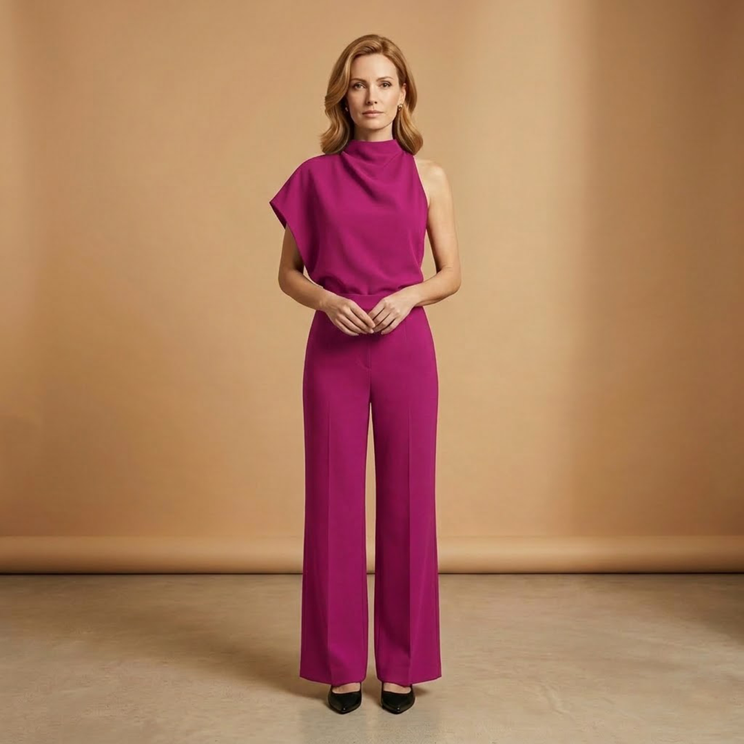 Women's Wide Leg Jumpsuit | One Shoulder and High Neck