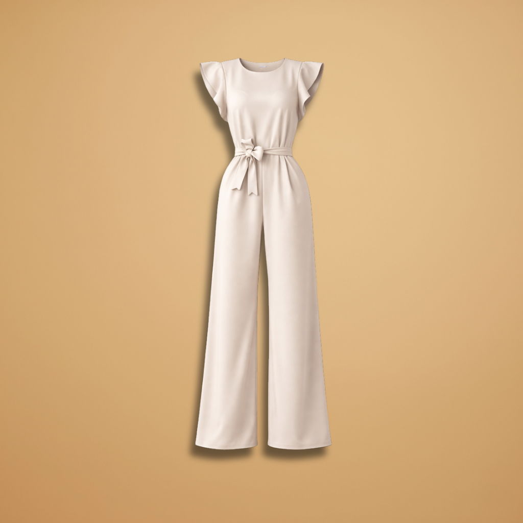 Women's Casual Jumpsuit | Ruffle Sleeve and Belted